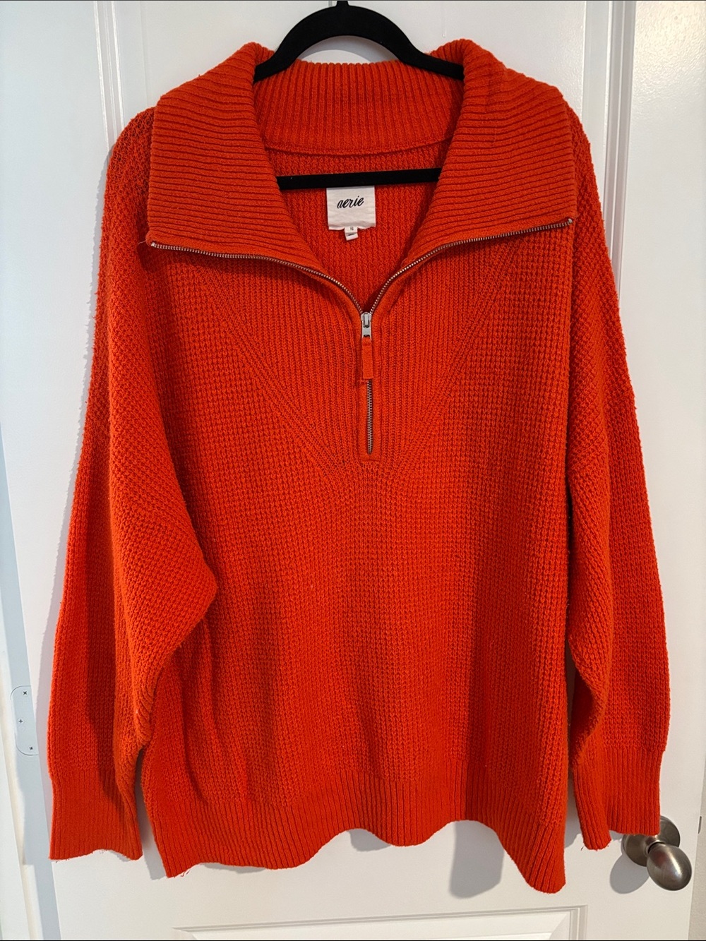 aerie Bright Orange Half-Zip Knit Sweater